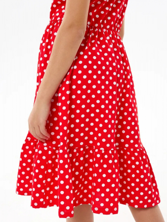 Детское платье "Ласточка" / Белый горошек на красном