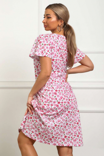 Женская сорочка 29531 / белый + розовые цветы