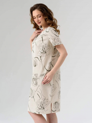 Женское платье "Вологда" 1929-П/л / Бежевый (тюльпаны)