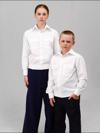Детская рубашка кадетская (длинный рукав) / Белый