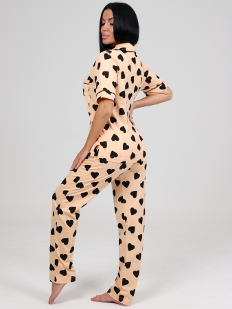 Женская пижама ЛЕДИ КК-61 / Черные сердечки на персиковом