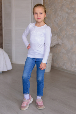Водолазка подростковая с кружевом из кулирки с лайкрой Снежинка / Белый