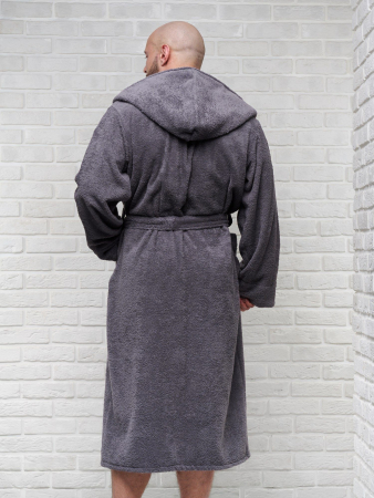 Мужской махровый халат PandaHug с капюшоном / темно-серый