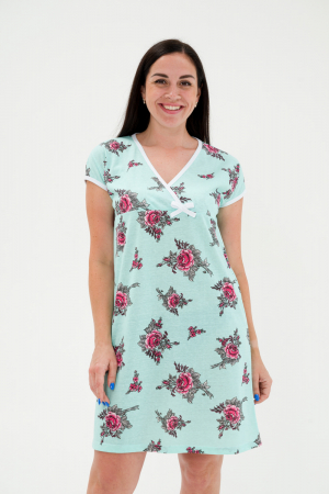 Женская ночная сорочка Социал / розы на фисташковом