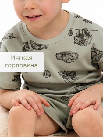 Детская пижама с шортами "Семья" / Шалфей