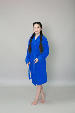 Детский махровый халат с капюшоном / васильковый