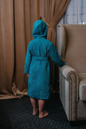 Детский махровый халат с капюшоном / морская волна