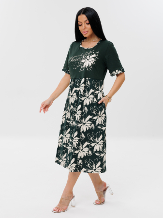 Женское платье Пл-167(К) / Темно-зеленый (белые цветы)