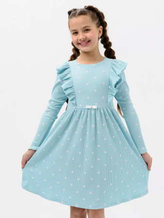 Детское платье "Бетти" длинный рукав / Голубой (цветочек)
