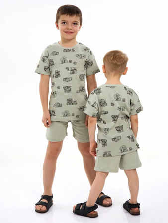 Детская пижама с шортами "Семья" / Шалфей