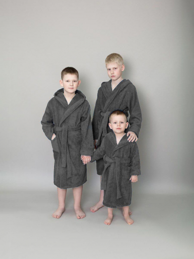 Детский махровый халат с капюшоном / темно-серый