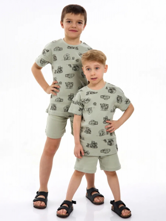 Детская пижама с шортами "Семья" / Шалфей
