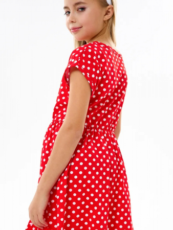 Детское платье "Ласточка" / Белый горошек на красном