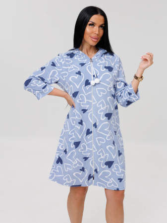Женский халат Х-77(М) / Голубой (сердечки)