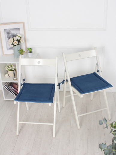 Комплект квадратных подушек на стул с завязками (4 шт.) арт. PKK / Синий