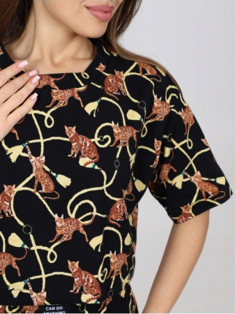 Женская пижама П-124.03 / Кошки черный