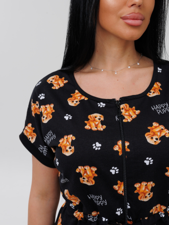 Женский халат Х-140(К) / Черный (собачки)