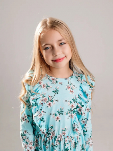 Детское платье "Красотка" / Цветущий сад на голубом