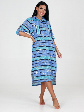 Женская туника МИДИ ТК-25 / Бирюзово-голубая полоса, текст