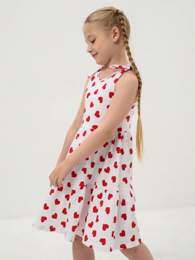 Детский сарафан "Романс" / Белый, сердечки