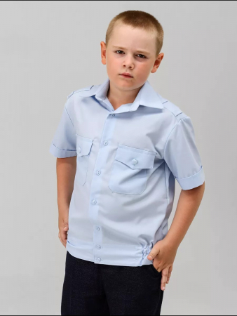 Детская рубашка кадетская (короткий рукав) / Голубой