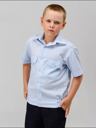 Детская рубашка кадетская (короткий рукав) / Голубой
