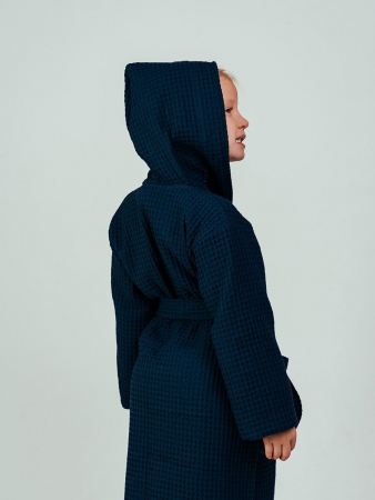 Детский вафельный халат "Комфорт" / темно-синий