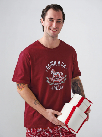 Мужская пижама "Лошадка" 2415-К / Бордовый