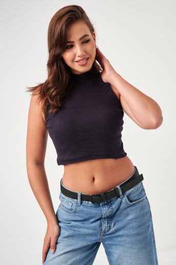 Женский топ 52714  укороченный с горлом / графит