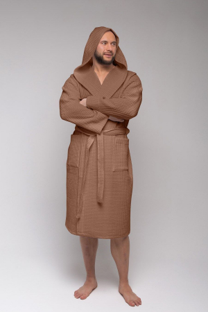 Мужской вафельный халат PandaHug Orlando с капюшоном / мокко