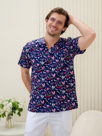 Рубашка медицинская мужская М-286(ST-14) Стрейч / Принт