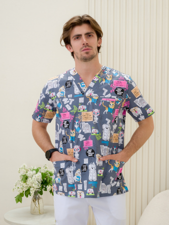 Рубашка медицинская мужская М-286(ST-15) Стрейч / Принт