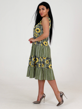 Женский сарафан 3 ЯРУСА СК-761 / Подсолнух на полосе хаки