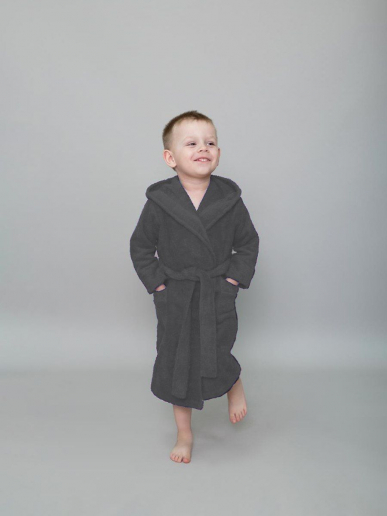 Детский махровый халат с капюшоном / темно-серый