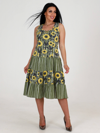 Женский сарафан 3 ЯРУСА СК-761 / Подсолнух на полосе хаки