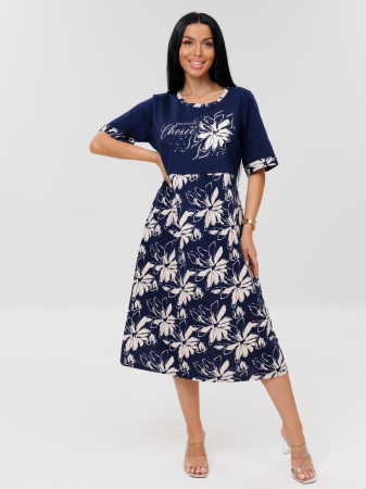 Женское платье Пл-167(К) / Темно-синий (белые цветы)