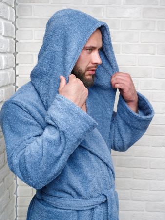 Мужской махровый халат PandaHug с капюшоном / лазурный