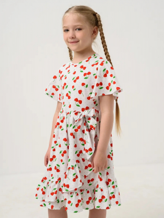 Детское платье "Мальва" / Белый, вишня