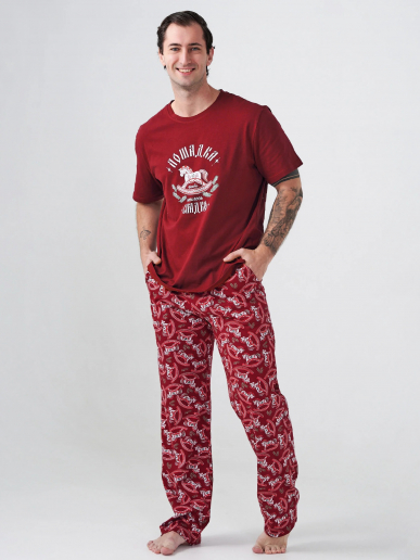 Мужская пижама "Лошадка" 2415-К / Бордовый