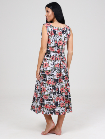 Женский сарафан ШИРОКАЯ БРЕТЕЛЬ СК-563 / Красные лилии на сером