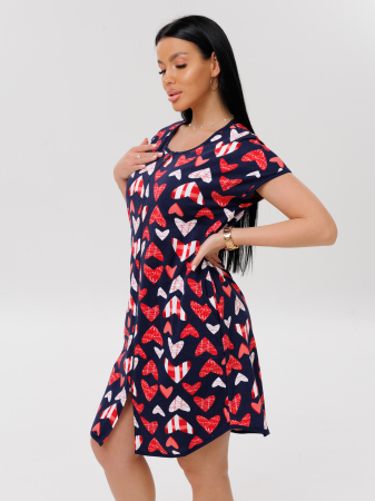 Женский халат Х-154(К) / Темно-синий (красные сердечки)