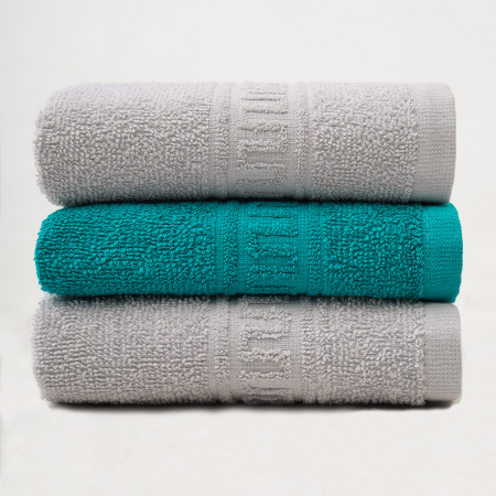 Набор махровых полотенец Орнамент 3312 / серый+морская волна 3 шт