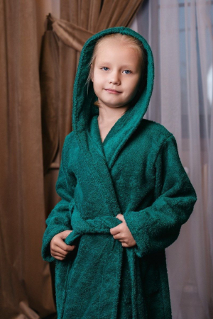Детский махровый халат с капюшоном / изумруд