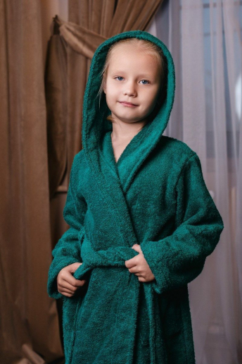 Детский махровый халат с капюшоном / изумруд